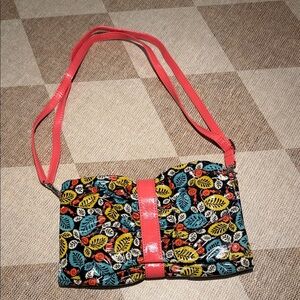 Vera Bradley Multicolor Floral Leaf Clutch with Removable Coral Strap